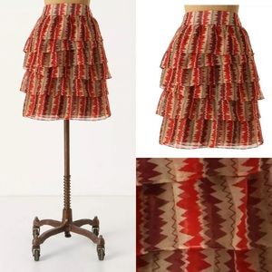 ANNA SUI For Anthropologie Terrawatt tiered red multi skirt